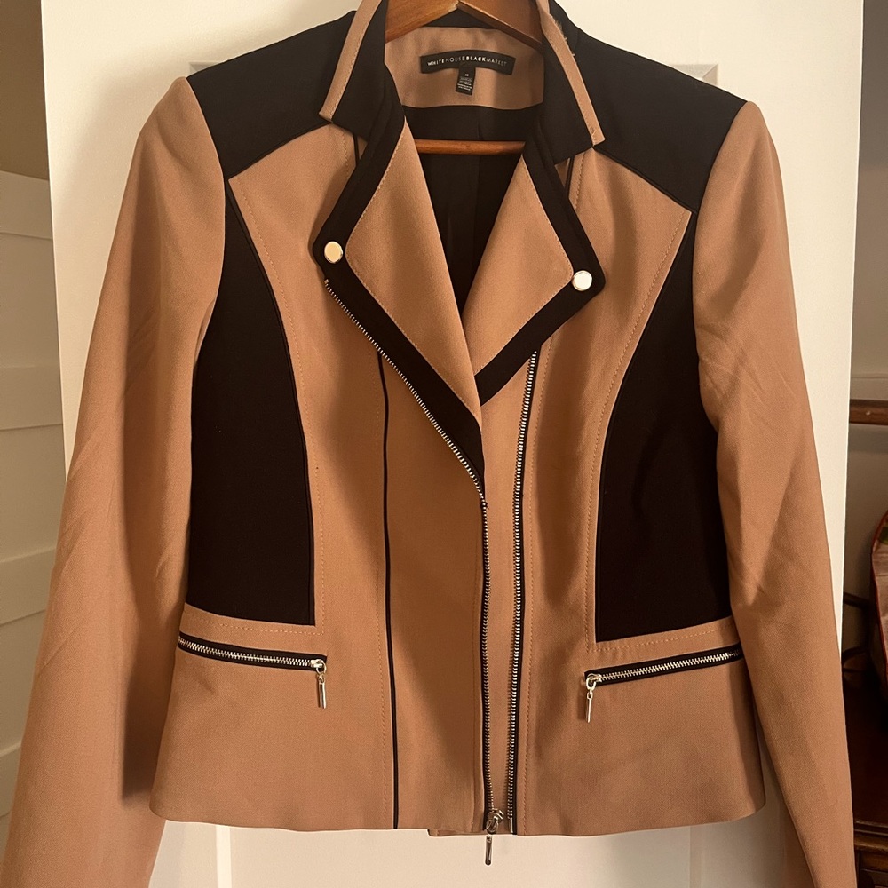 White House Black Market Tan/Black Moto Jacket Size 8